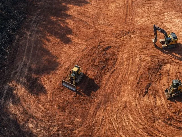 Freshly graded and leveled red-clay lot ready for building
