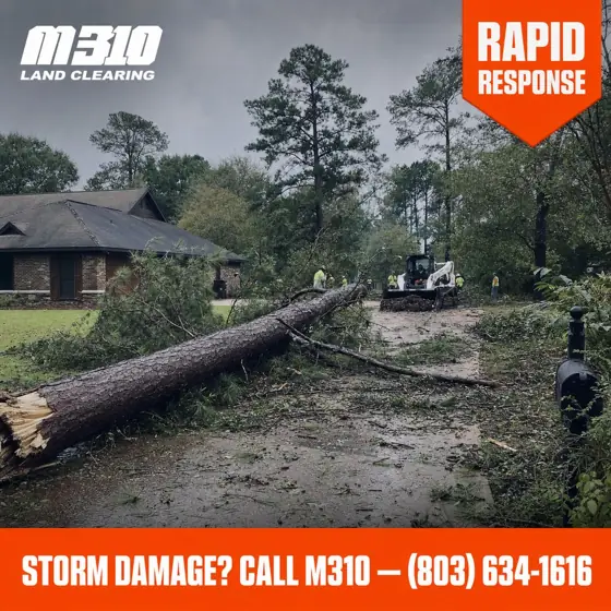 Storm-felled tree cleared from a home's driveway